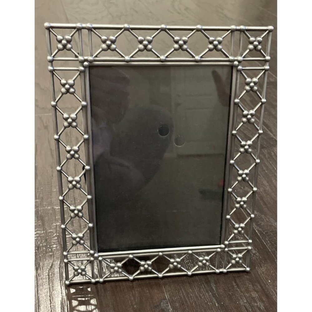 Malden‎ Pewter Picture Frame Vintage Lattice Floral Tabletop 9” X 7” Cottagecore
